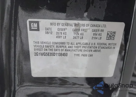 2013 Chevrolet Impala Lt from USA, damaged, VIN 2G1WG5E35D1138450